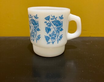 Vintage floral fireking milkglass stackable mug