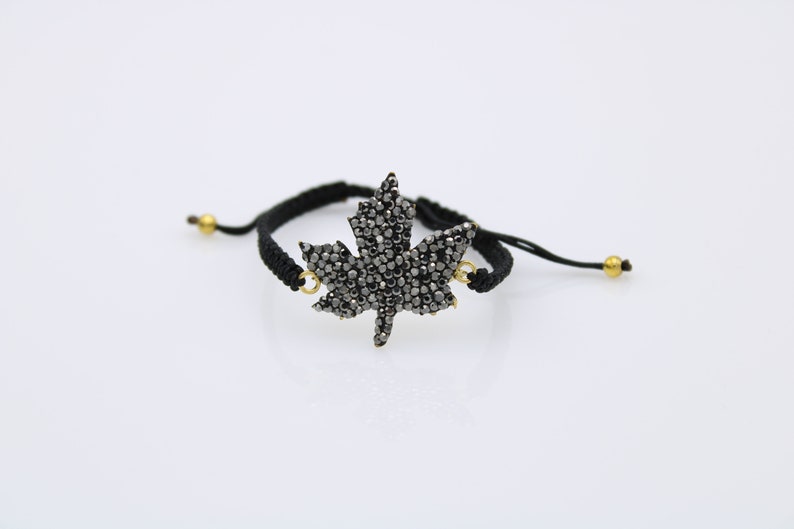Sparkly Beaded Leaf ,Thread Bracelet, Threaded Bracelet, Simple Macrame Bracelet, Black wax Cord Bracelet, Friendship Gift image 2