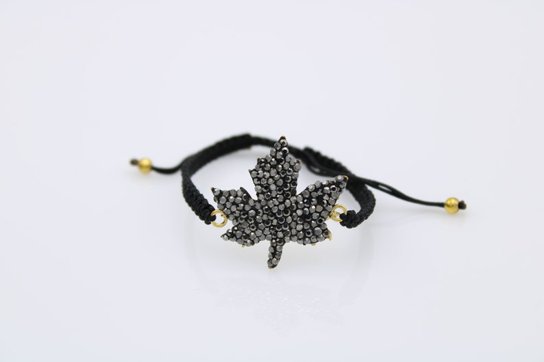 Sparkly Beaded Leaf ,Thread Bracelet, Threaded Bracelet, Simple Macrame Bracelet, Black wax Cord Bracelet, Friendship Gift image 3