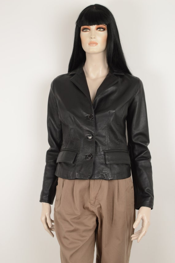 Vintage 90s GIUBIPEL Black Real Leather Jacket Button Down Jacket 