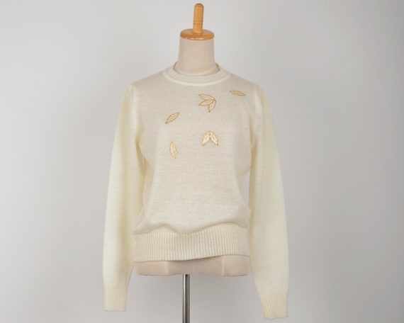 Vintage 90s MISS PAT Ivory White Sweater Embroidered Golden - Etsy