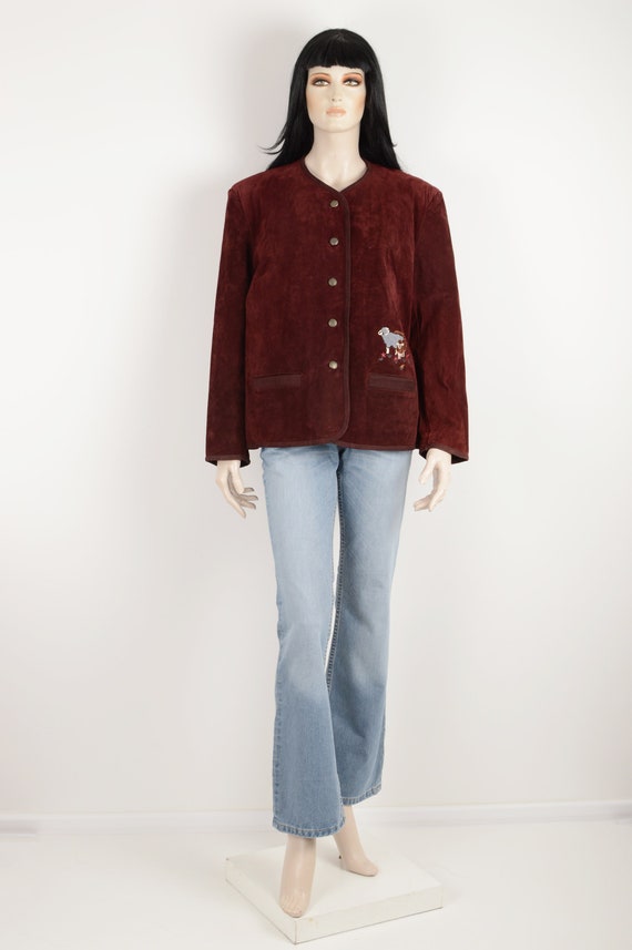 Vintage 90s LS Sound burgundy suede jacket - Sing… - image 1