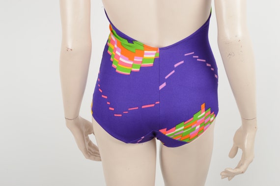 Vintage 70s purple swimsuit - Abstract colorful p… - image 7