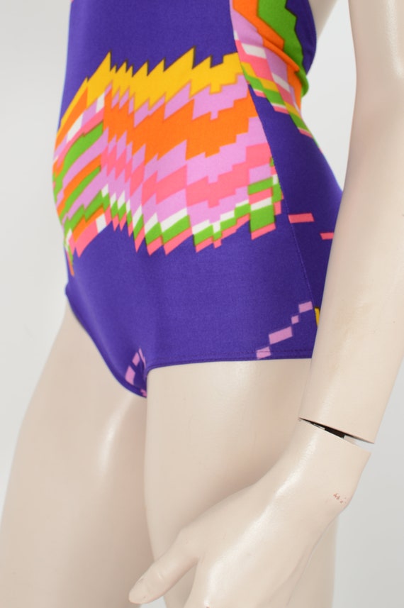 Vintage 70s purple swimsuit - Abstract colorful p… - image 5