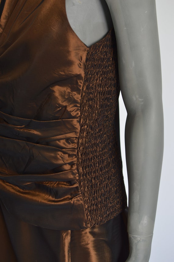 Vintage 80s ASHLEY BROOKE shiny brown skirt suit … - image 8