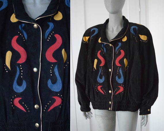 Vintage 80s black suede leather jacket - Vintage 8