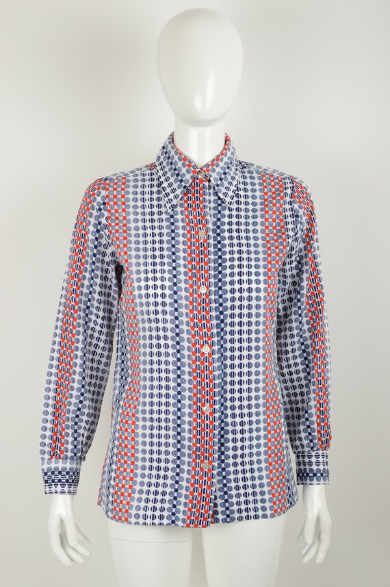 Vintage 70s multicolored with dots shirt - White … - image 2