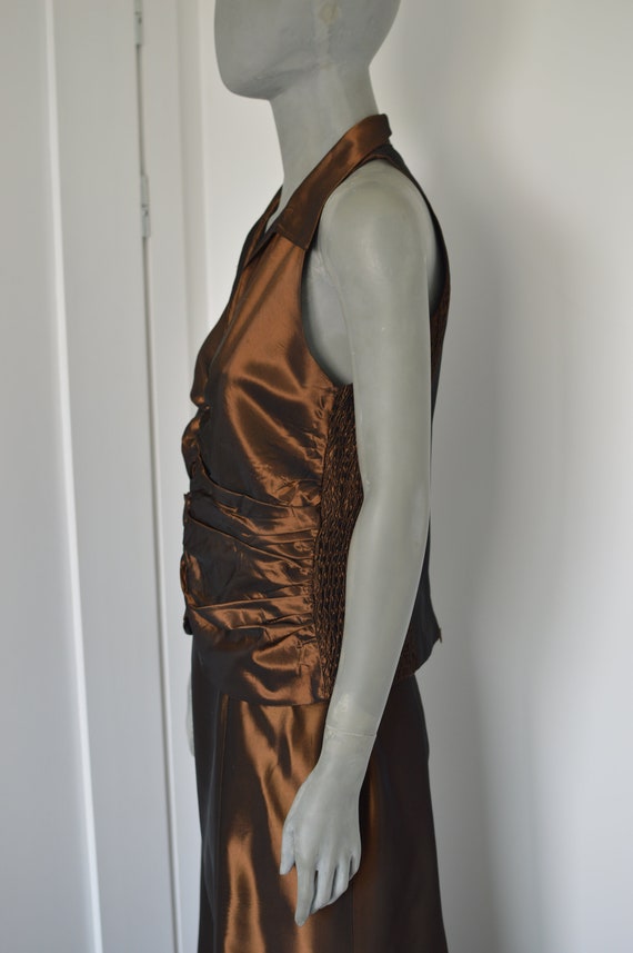 Vintage 80s ASHLEY BROOKE shiny brown skirt suit … - image 5