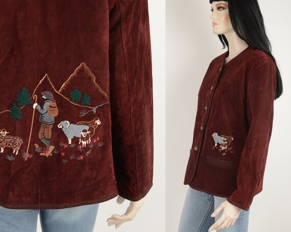 Vintage 90s LS Sound burgundy suede jacket - Sing… - image 2