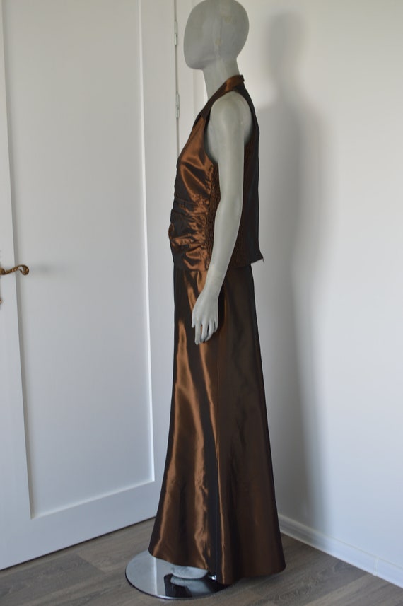 Vintage 80s ASHLEY BROOKE shiny brown skirt suit … - image 4