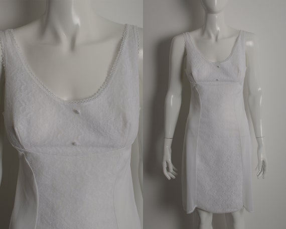 Vintage 60s white slip dress with floral guipure … - image 1