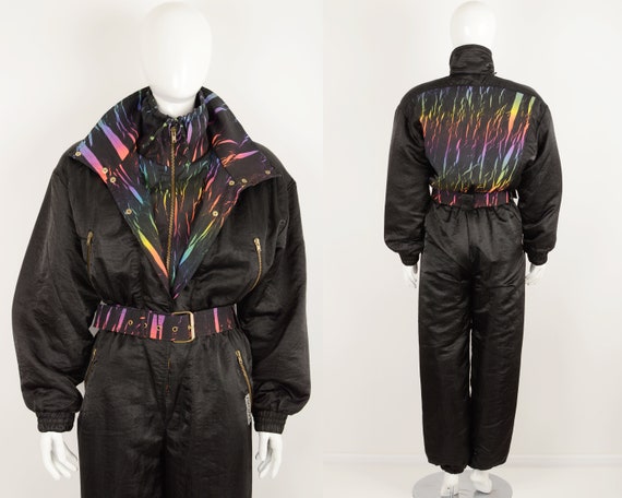 Vintage 80s FOELSER black neon ski suit-One piece