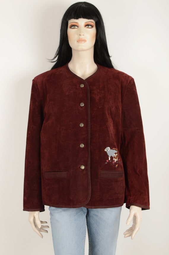 Vintage 90s LS Sound burgundy suede jacket - Sing… - image 3