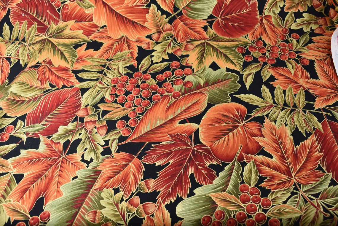 Cotton quilting fabric Fall Leaves Berries Autumn design Etsy