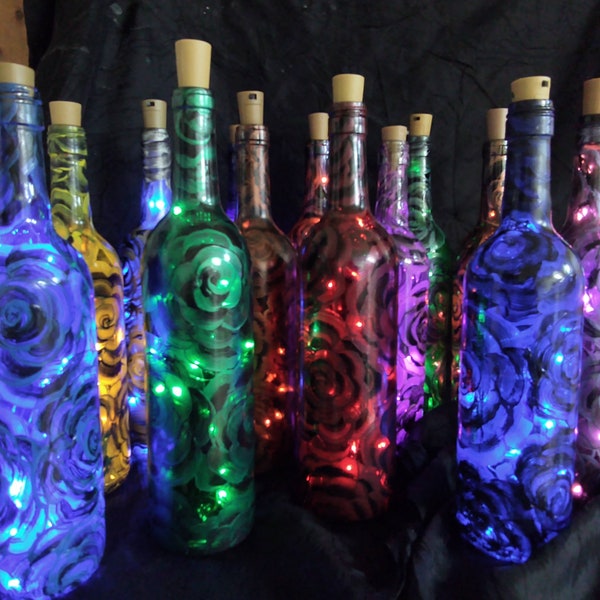 Hand Painted Rose Bottle Lamps