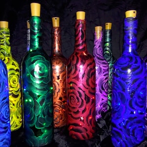 Hand Painted Rose Bottle Lamps