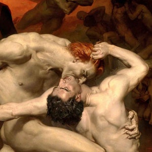 Poster di Dante e Virgilio - Poster della Divina Commedia - Dante e Virgilio all'Inferno, Bouguereau 1850 Regno Unito, UE, USA, spedizione nazionale