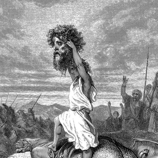 Gustave Dore Poster - David Slays Goliath Print, From La Grand Bible De Tours 1843 UK, EU USA Domestic Shipping