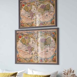 Vintage World Map Framed Poster, Old World Map Framed Print From 1594, Vintage Map Wall Art - Orbis Terrarum