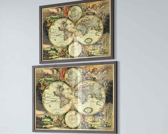 Old World Map Framed Poster, Vintage World Map Framed Print From 1689, Vintage Map Wall Art, Terrarum Orbis Tabula Amstelodami