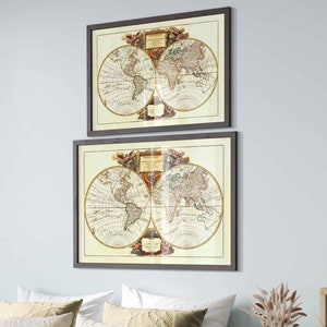Vintage World Map Framed Poster, Olde World Map Framed Print From 1752, Vintage Map Wall Art - Mappemonde Description Du Globe