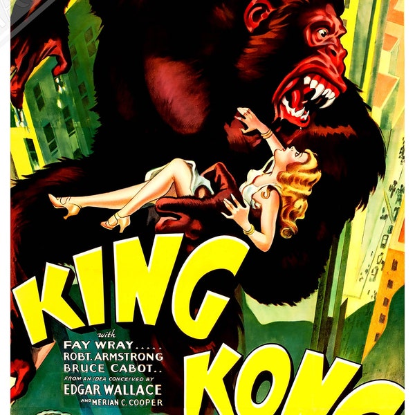 King Kong Poster, Vintage Movie Poster 1933 Poster Film Art - Fay Wray, Robert Armstrong UK, EU USA Domestic Shipping