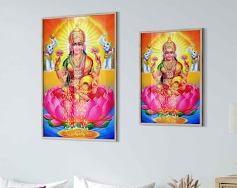 Lakshmi Framed Print, Hindu Goddess Of Wealth Prosperity - Framed Laksmi Print - Beautiful Colors Use For Lakshmi Mantra Meditation