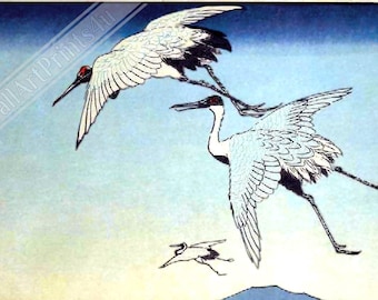 Vintage Hiroshige-print: Wakanoura Bay-kranen, Japanse kunstposter