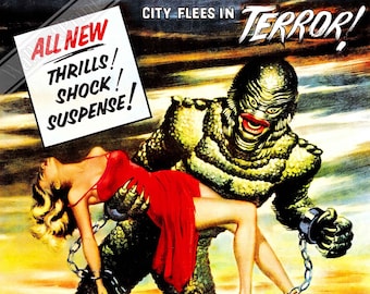 怪物の逆襲ポスター、ヴィンテージホラー映画ポスター1955年英国、EU