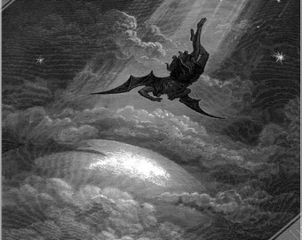Paradise Lost Poster, Lucifer Cast From Heaven, Gustav Dore Poster - Paradise Lost Illustration Print UK, EU USA Domestic Shipping