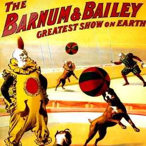 Vintage Zirkusplakat, Barnum & Bailey Foot Ball Dogs, größte Show der Welt 1903. UK, EU USA Inlandsversand