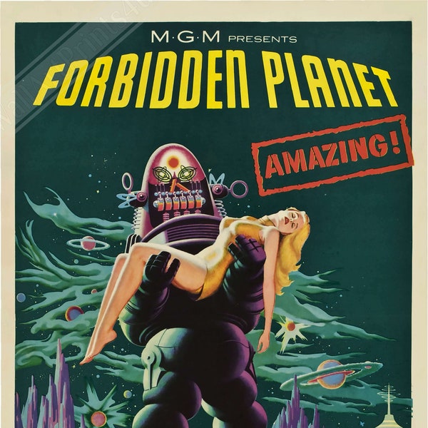 Forbidden Planet Poster, Vintage Movie Poster 1956 Poster Art - Walter Pidgeon - Anne Francis - Leslie Nielsen UK, EU USA Domestic Shipping