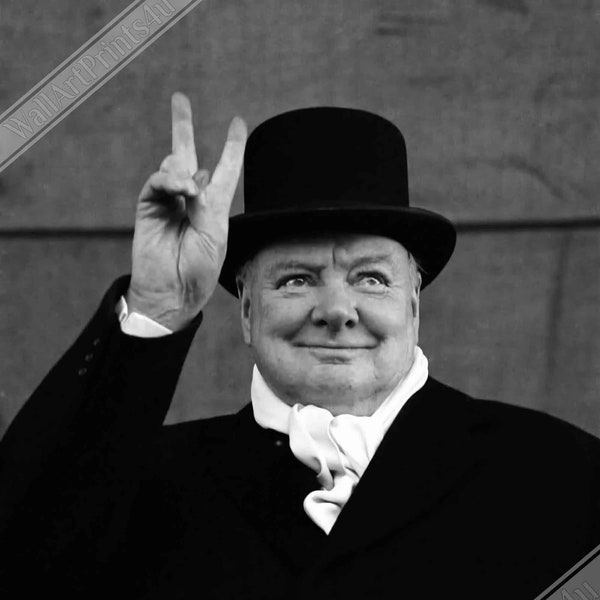 Winston Churchill Peace Sign V voor overwinning Poster, Ve Day V Sign, Vintage Photo - Winston Churchill Print UK, EU USA Binnenlandse scheepvaart