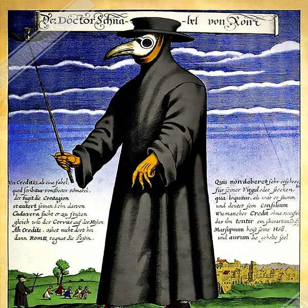 Plague Doctor Poster - Plague Doctor Print - Dr Beak Circa 1660 UK, EU USA Domestic Shipping