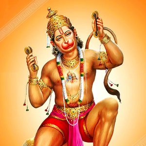 Poster di Hanuman, dio indù della forza - Stampa di Hanuman - Bellissimi colori da usare per la meditazione del mantra di Hanuman. Spedizione nazionale nel Regno Unito, nell'UE e negli Stati Uniti.