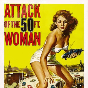 Vintage Movie Poster, Attack Of The 50ft Woman - Vintage 1958 Poster Original Movie Art - Alison Hayes, William Hudson