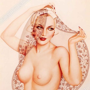Vintage Pin Up Girl Poster, Alberto Vargas, Topless Pin Up - Vintage Art - Retro Pin Up Girl Print - Late 1940&#39;S - 1950&#39;S