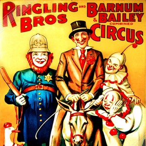 Vintage Circus Poster, Clowns Combined Circus, Ringling Brothers, Barnum & Bailey, Circa 1919. UK, EU USA Domestic Shipping