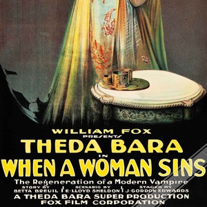 Vintage Theda Bara Poster, Vintage Movie Photo 1915 When A Woman Sins Theda Bara Print UK, EU USA Domestic Shipping