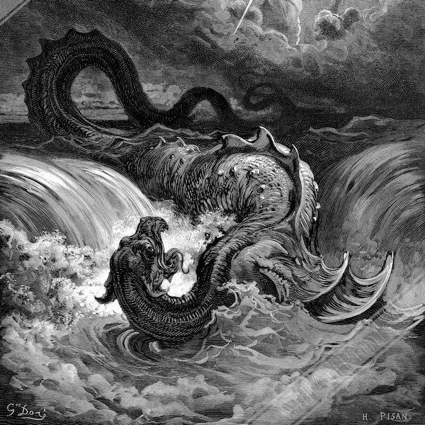 Gustave Dore Poster - Destruction Of Leviathan Poster - Halloween Gothic Print UK, EU USA Domestic Shipping