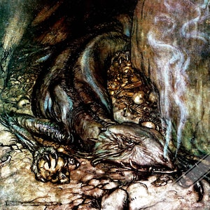 Dragon Poster - Arthur Rackham Dragon Fafnir - Arthur Rackham Print - Tolkien Inspiration UK, EU USA Domestic Shipping