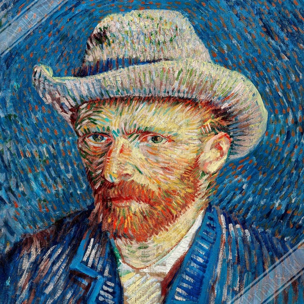 Van Gogh Self Portrait Print - Van Gogh Grey Felt Hat Prints - Vincent Van Gogh Last Self Portrait Poster Print UK, EU USA Domestic Shipping