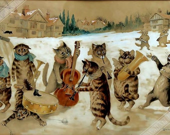 Louis Wain Print - Carol Singing Cats - Louis Wain Cat Poster UK, EU USA Domestic Shipping