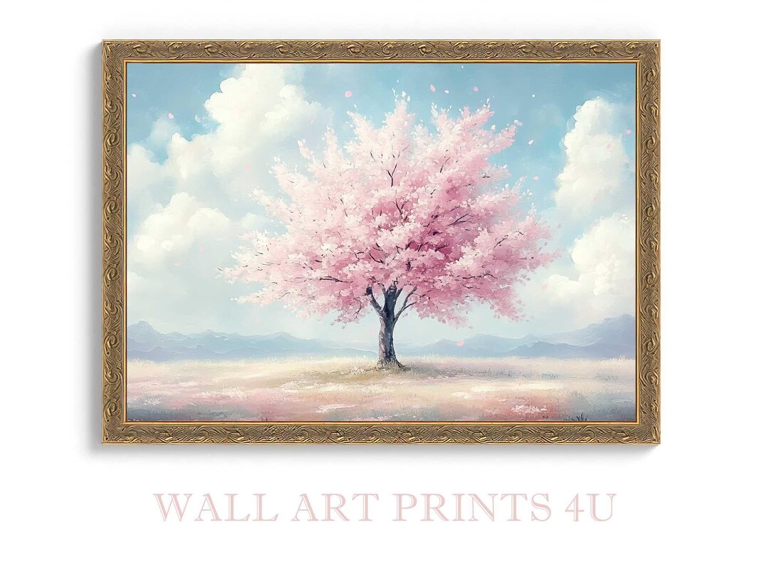 Japanese Cherry Blossom Poster Pink White Sakura Wall Art Pastel Floral ...