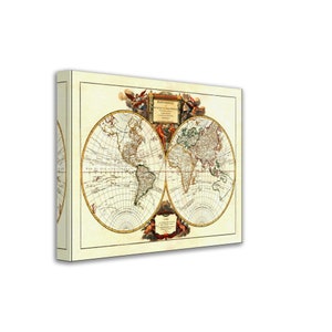 Oude wereldkaart canvasafdruk, vintage wereldkaart print uit 1752 - Mappemonde Du Globe - Gilles Robert De Vaugondy VK, EU VS binnenlandse verzending