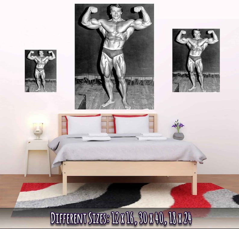 Arnold Schwarzenegger Poster, Double Biceps Famous Pose, Vintage Photo Portrait Arnold Schwarzenegger Print UK, EU USA Domestic Shipping image 5