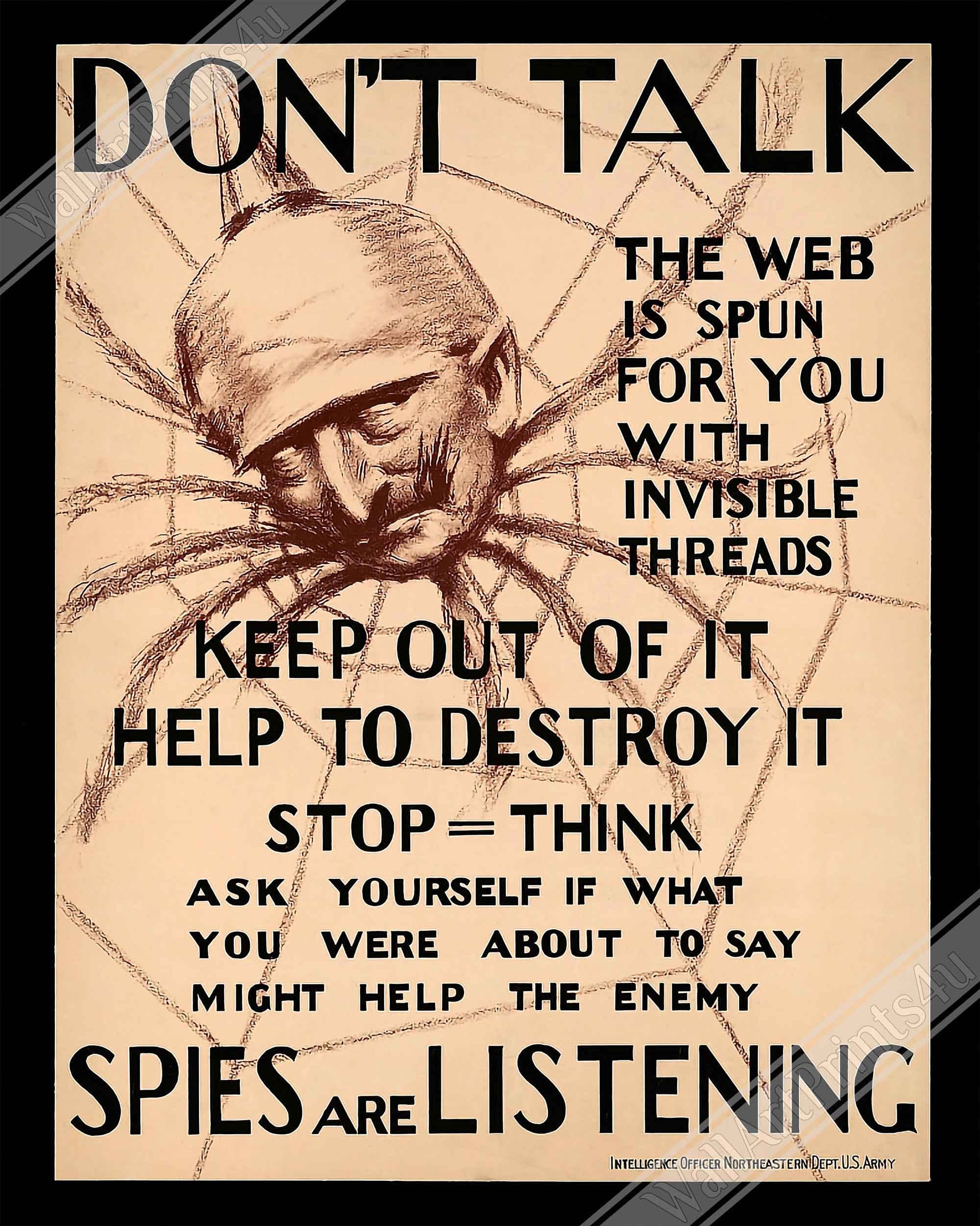 Don T Talk Poster World War 1 Propaganda Poster Print Etsy Don T Talk Poster World War 1 Propaganda Poster Print Etsy