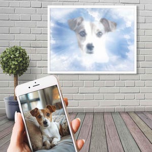 Ritratto di un animale domestico celeste, stampa personalizzata incorniciata, ritratto di un cane in ricordo da foto