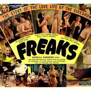 Freaks Movie Poster, Vintage Movie Poster 1932 Poster Film Art Tod Browning, Wallace Ford, Leila Hyams, Olga Baclanova image 1