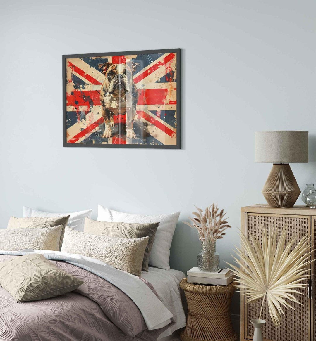 Union Jack Flag Framed Print, Bulldog British Flag Framed, UK Flag Wall ...